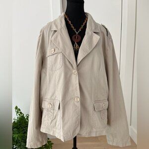 CACHE CREEK Safari Style Jacket Neutral Fully Lined 100% Cotton Military Utility